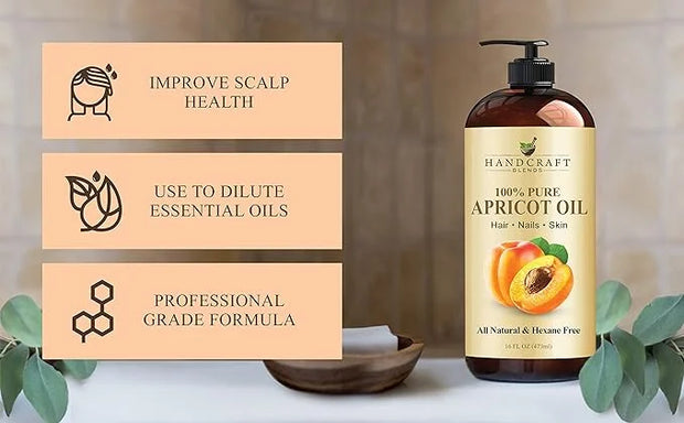 Handcraft Blends Apricot Kernel Oil - Cold-Pressed 16 Fl Oz - 100% Pure and Natural - Premium Grade Carrier for Skin and H...