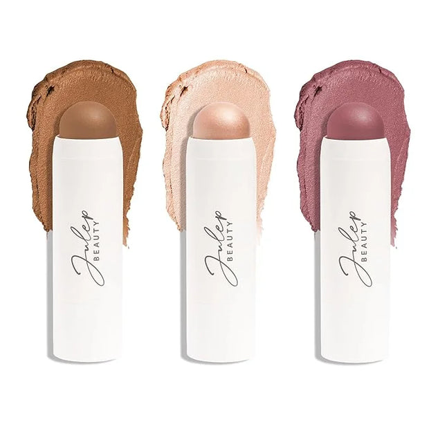 Julep Skip the Brush 3-in-1 Color Stick for Eyes, Cheeks, and Lip Trio Muted Mauve, Neutral Bronze, Sheer Glow - Product I...
