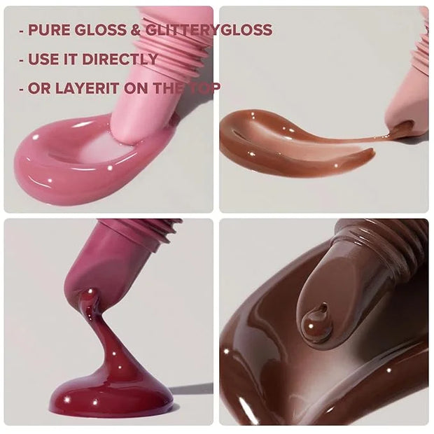 5Pcs Hydrating Lip Gloss Set: Long-lasting, Non-sticky Shiny Jelly Lip Gloss with Glitter Plumping Effect in Nude Shades f...