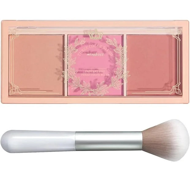 3 Color Matte Pink Blush Palette with Brush, Long Lasting Cheek Makeup, Smooth and Light Blush Powder for Face Beauty - Pr...