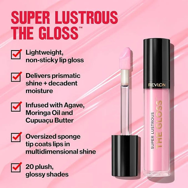Revlon Super Lustrous Lip Gloss, Non-Sticky, Hydrating, High Shine Finish, 205 Snow Pink, 0.13 oz - Product Image