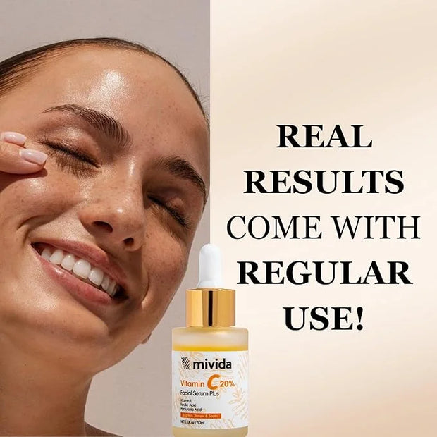 Premium 20% Vitamin C Facial Serum Plus Hyaluronic Acid+Ferulic Acid+Vitamin E | Anti Aging & Anti-Wrinkle Brightening Ser...