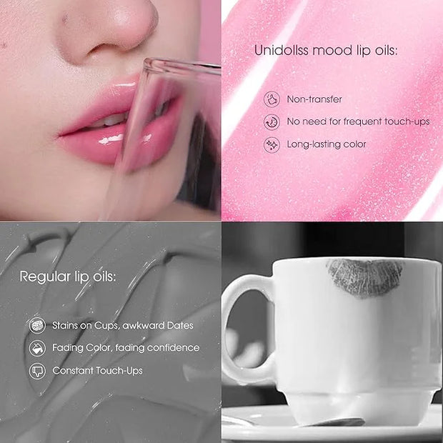 Unidollss MOOD Color Changing Lip Oil - Hydrating, Plumping, Non-Sticky Lip Gloss with Shimmer Finish, Long-Lasting Moistu...