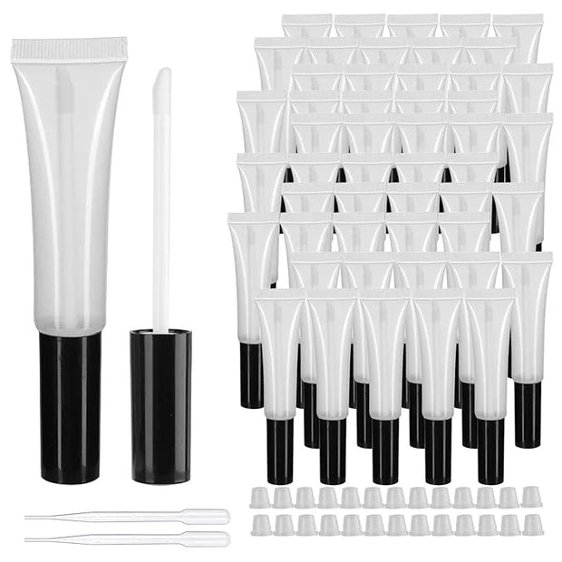 COSIDEA 50 pack Empty Black 15ml Squeeze lip gloss tubes with wand 0.5oz soft lipgloss container chapstick containers empt...
