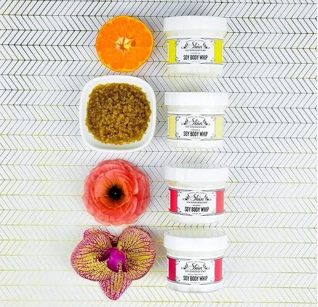 Body Whip Gift Set – 4 Scented Soy Body Cream Minis (2 oz Each) in Citrus, Crema, Poppy & Red Orchid – Hydrating, Formula ...