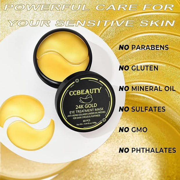 CCbeauty 24K Gold Under Eye Patches for Puffy Eyes, Dark Circles and Puffiness, Collagen Hydrating Mask Skincare, Gel Pads...