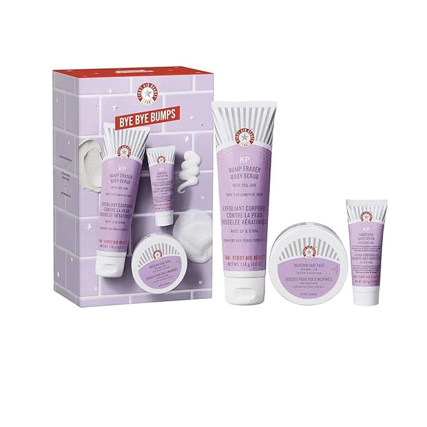 First Aid Beauty - Bye Bye Bumps Kit: KP Bump Eraser Body Scrub, 4 oz, Smoothing Lotion, 1oz, and Ingrown Hair Pads, 28 Pa...