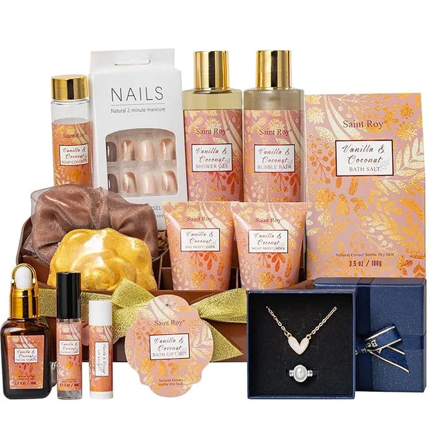 Luxury Gifts for Women, 16 Pcs Spa Gifts for Women of Coconut & Vanilla Scents Skin Care Kit, Facial Kit with Face Day Cre...