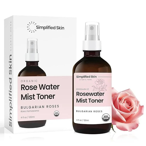 Rose Water Spray for Face & Hair (2-Pack) - Organic USDA Certified Rosewater Facial Toner - Alcohol-Free Makeup Setting Hy...