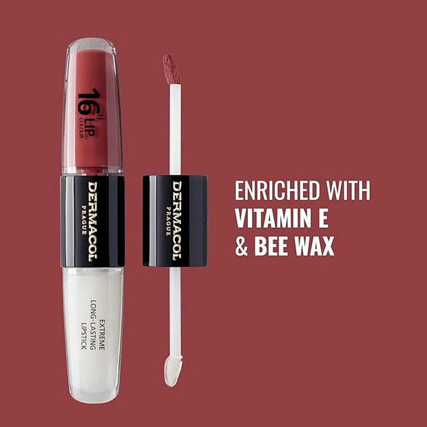 Dermacol NEW 16-Hour Lip Colour, Highly Pigmented Glossy Lip Stain, Two-Phase Lip Plumper Gloss, Kissproof Lip Makeup Prod...