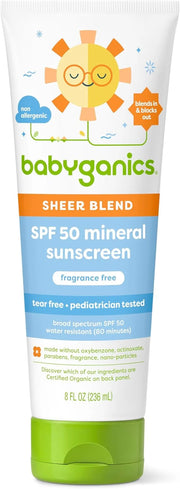 Babyganics SPF 50 Mineral Sunscreen Lotion, Sheer Blend, UVA UVB Protection, Octinoxate & Oxybenzone Free, Water Resistant...