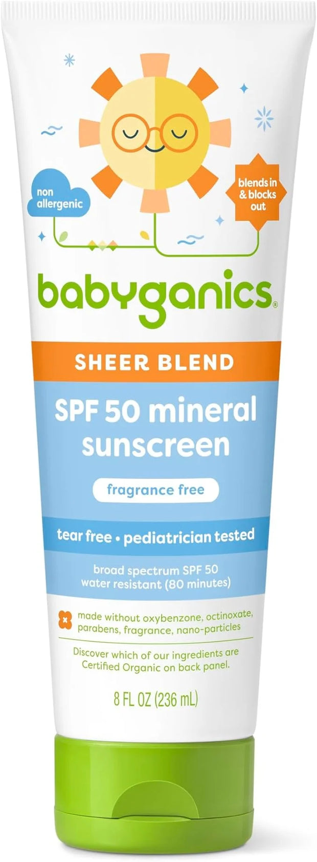 Babyganics SPF 50 Mineral Sunscreen Lotion, Sheer Blend, UVA UVB Protection, Octinoxate & Oxybenzone Free, Water Resistant...