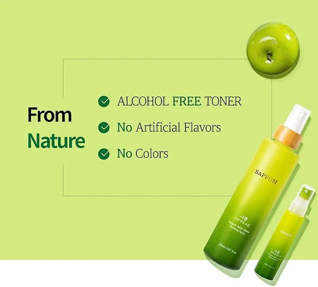 Green Apple, SAPPOM Apple Water Soothing Spray Mist, for All Skin Types, After Shave, Refresh and Hydrating Toner, Natural...