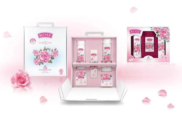 Bulgarian Rose 5 Piece Gift Set with Natural Rose Soap, Rose Body Lotion, Rose Hand Cream, Rose Day Face Cream, Rose Micel...