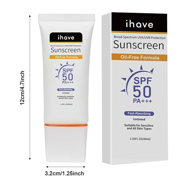 iHave Face Sunscreen, Travel Size SPF 50 Sunscreen with Broad Spectrum UVA UVB Protection, Oil-Free Fast-Absorbing Sunbloc...