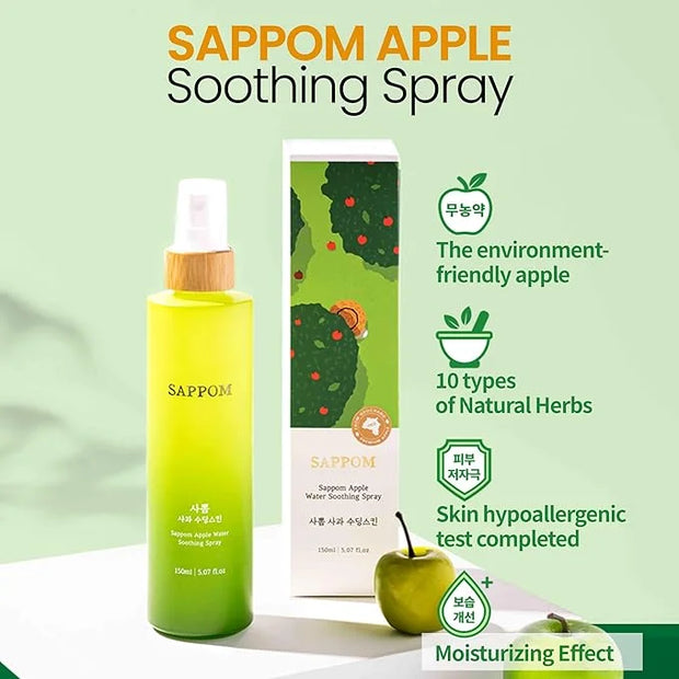 Green Apple, SAPPOM Apple Water Soothing Spray Mist, for All Skin Types, After Shave, Refresh and Hydrating Toner, Natural...