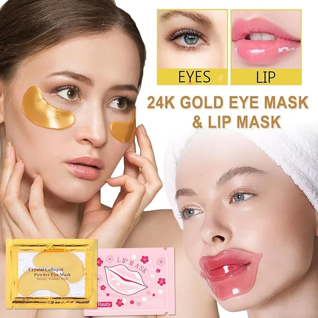 30 Pairs Lip Masks & 24K Gold Eye Mask, Gel Crystal Collagen Eye Patches for Puffy Eyes, Moisturizing & Reducing Fine Line...