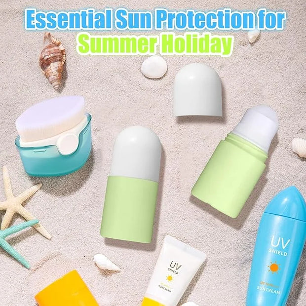 3 PCS Sunscreen Applicator for Kids, Soft Sunblock Brush + 2 PCS Empty Roller Ball Container for Sunscreen Lotion, Sunscre...