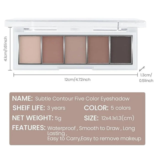 5 Colors Matte Eyeshadow Makeup Palette,Nude Dark Brown Taupe Black Highly Pigmented Natural Neutral Eye Shadow Palette,Lo...