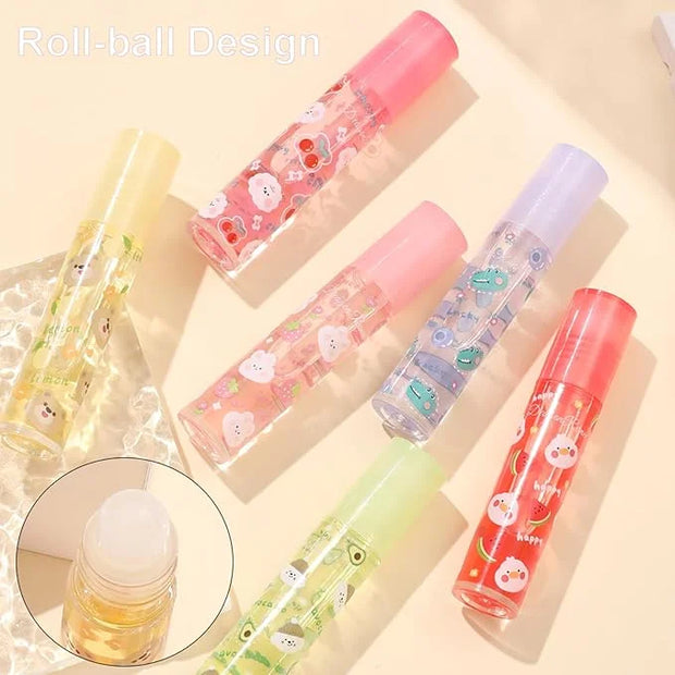 6pcs Fruit Flavored Lip Gloss Set, Roll on Lip Gloss Set Kids Lip Gloss Cute Lip Oil for Girls, Glossy and Shiny Non-Toxic...