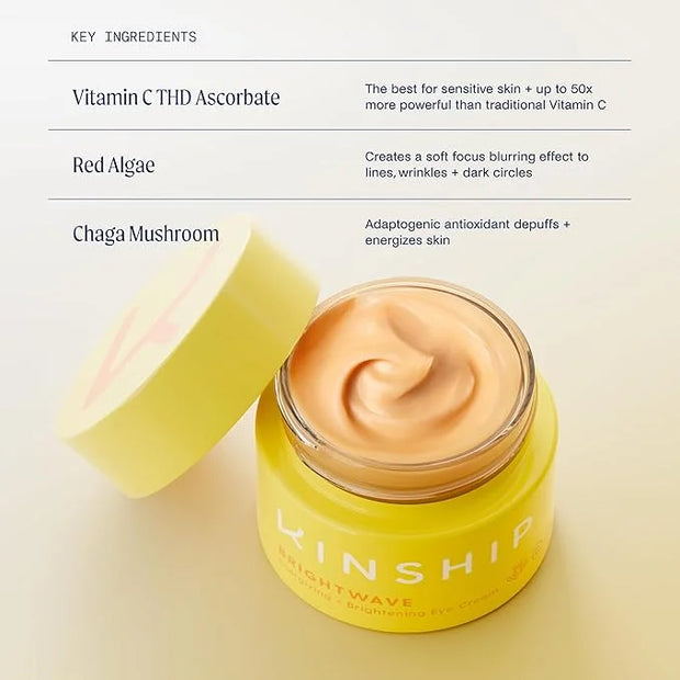 Kinship Gift Bundle - Self Reflect SPF, Supermello Moisturizer, Brightwave Vitamin C Eye Cream + Cosmetic Bag - 100% Miner...