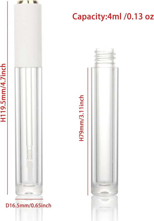 COSIDEA 10pcs Empty Round 4ml 0.13oz lip gloss tubes with soft silicon tip wand Gold white lid Lipgloss tube containers fo...