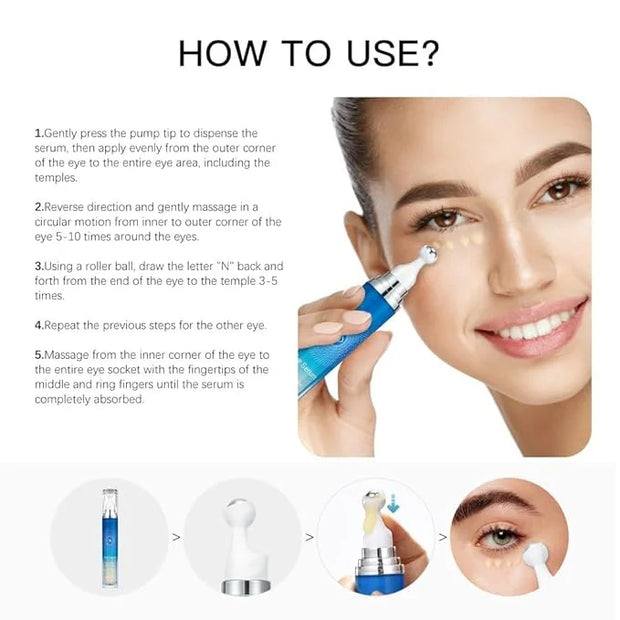 5% Caffeine Eye Serum, Anti-Aging Under Eye Roller Cream for Dark Circles Puffiness Wrinkles and Fine Lines, Korean Eye Ca...