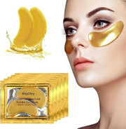 24K Gold Gel Crystal Collagen Lip and Eye Mask, 5 Pairs Gold Eye Mask Pads and 5 Pcs Gold Lip Patches for Moisturizing, An...