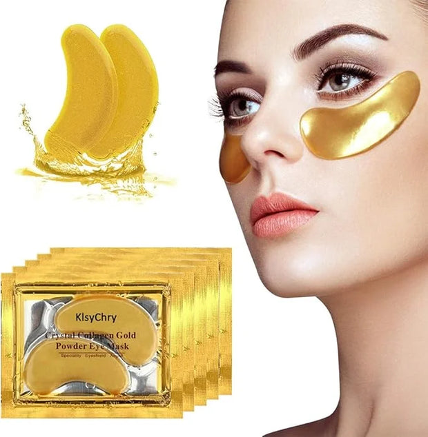 24K Gold Gel Crystal Collagen Lip and Eye Mask, 5 Pairs Gold Eye Mask Pads and 5 Pcs Gold Lip Patches for Moisturizing, An...
