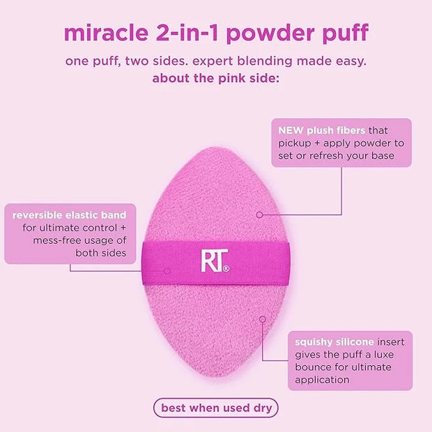Real Techniques Miracle 2-In-1 Powder Puff 2 Pack, Dual-Sided, Full Size Makeup Blending Puff, Reversible Elastic Band, Ma...
