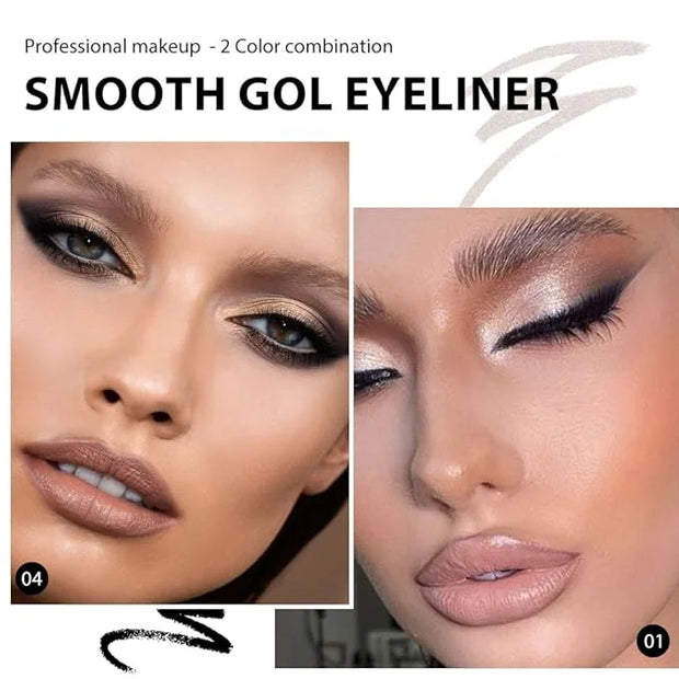 Kaely 2Pcs Black Silver Gel Eyeliner Pencil,Natural Cream Eye Liner Waterproof Smudge Proof,Cat Eye Black Smokey Eyeshadow...