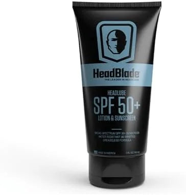 HeadBlade HeadLube SPF 50 Men's Lotion and Sunscreen - No Greasiness, Sweat Resistant, Formulated for Face, Body & Scalps ...