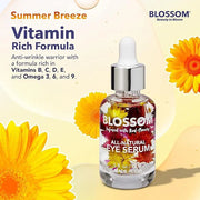 Blossom All Natural Eye Serum with Essential Oils, Organic Cruelty Free Moisturizing, Infused with Real Flowers, Made in U...