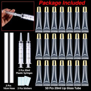 AMORIX 50PCS Lip Gloss Tubes 20ml Gold Cap Lip Gloss Containers Empty Lip Balm Tubes Refillable Cosmetic Squeeze Lipgloss ...
