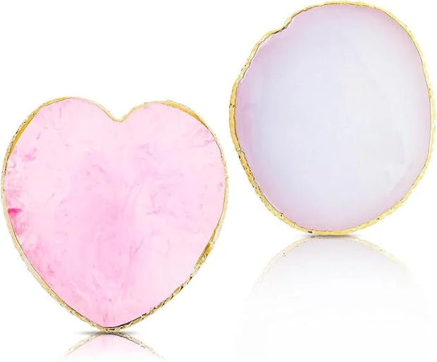 2Pcs Heart-Shaped Resin Nail Art Palette, Gold Edge
