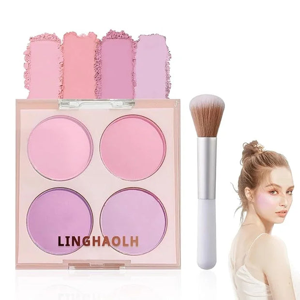 4 Colors Blush Palette for Cheeks - Face Matte Contour Makeup Palette, Buildable Shimmer Facial Cheek Blusher Shades, Blen...