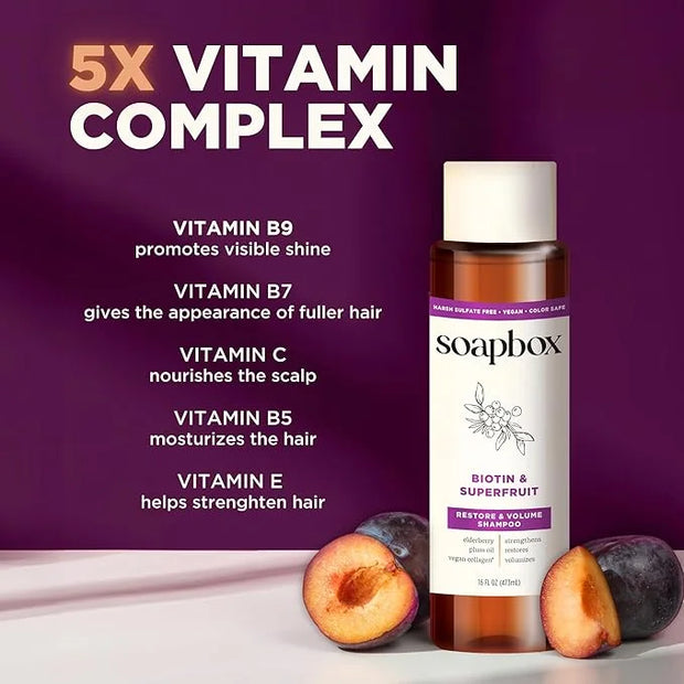 Soapbox Biotin & Superfruit Shampoo & Conditioner Set with Vegan Collagen, Aloe and Shea Butter, Harsh Sulfate Free, Parab...