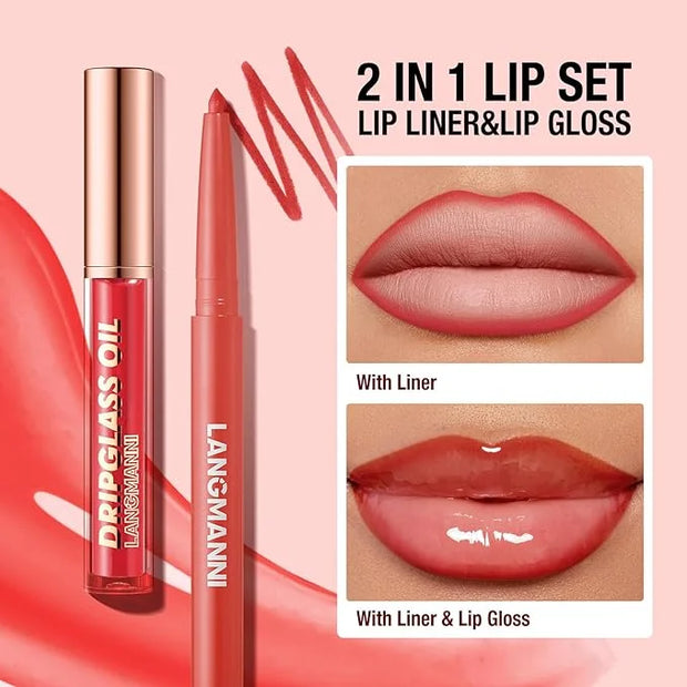 LANGMANNI 6 Matte Lip Liner With 6 Nourishing Lip Oil Lip Gloss Set, Long-Lasting And Hydrating 2 IN 1 Makeup Set, Beauty ...
