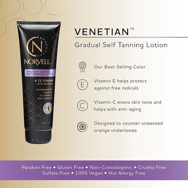 Norvell Venetian Sunless Self Tanner Gradual Color Extender Moisturizing Lotion, 8.5 fl.oz - Self Tanning Cream with Viole...