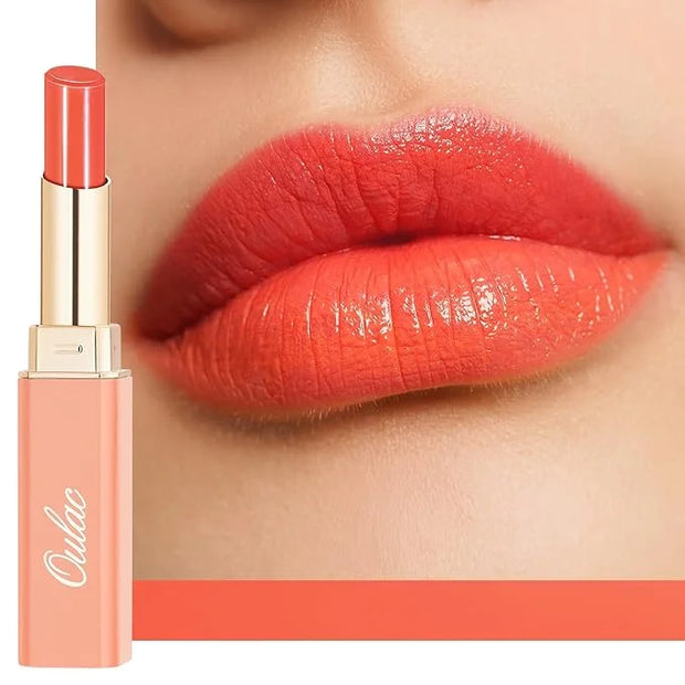 Oulac Moisturizing Shine Orange Red Lipstick for Women - 2 in 1 Orange Red Glossy Tinted Lip Balm, Hydrating Winter Lipsti...