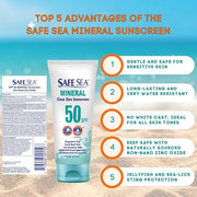 Safe Sea Zinc Oxide Sunscreen SPF50 | Clear Mineral Face Sunscreen Without White Cast | Anti-Jellyfish Sting Protective Lo...