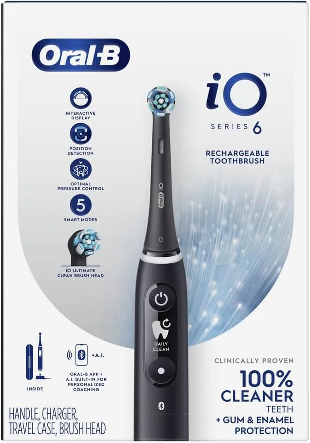 Oral-B iO Series 6 Rechargeable Electric Toothbrush with Visible Pressure Sensor to Protect Gums, 2 Minute Timer, 5 Cleani...