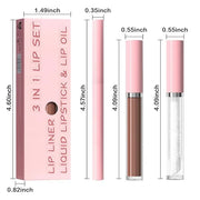 3-in-1Light Nude Brown Matte Lip Stain Kit | Waterproof Lip Liner + Hydrating Matte Lip Gloss + Nourishing Lip Oil | Long ...