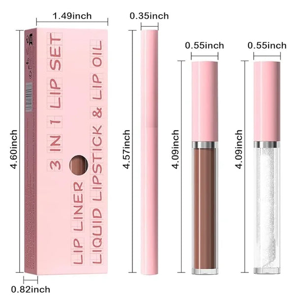 3-in-1Light Nude Brown Matte Lip Stain Kit | Waterproof Lip Liner + Hydrating Matte Lip Gloss + Nourishing Lip Oil | Long ...