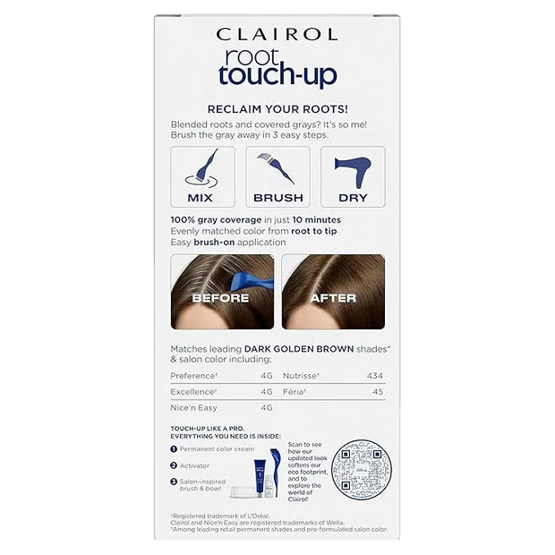 Clairol Root Touch-Up by Nice'n Easy Permanent Hair Dye, 4G Dark Golden Brown Hair Color, Pack of 2 - Product Image