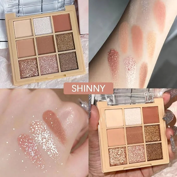 9Colors Nude Champagne Gold Rose Brown Colorful Glitter Eyeshadow Palette Makeup,Korean Natural Neutral Rainbow Eyeshadow ...