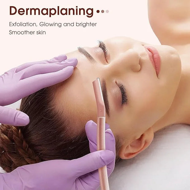 Dermaplane razor for women with 10 replaceable blades, dermaplaning tool for facial peach fuzz, eyebrows, exfoliation, and...