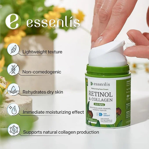 Retinol Collagen Cream, Anti Aging Face Moisturizer and Caffeine Eye Cream for Dark Circles and Puffiness - Product Image