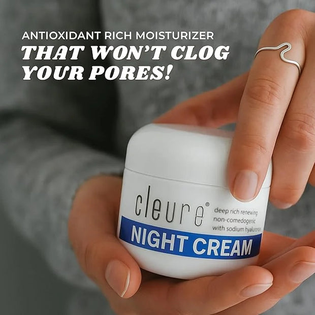 Cleure Hyaluronic Acid & Shea Butter Anti-Aging Night Cream for Sensitive Skin, Gluten, Salicylate, Paraben & Fragrance Fr...