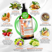 Organic Castor Oil For Face Moisturizer, Eyes, Eyelashes, Eyebrows, Wrinkles with Jojoba, Rosehip, Grapeseed, Squalane, Pa...